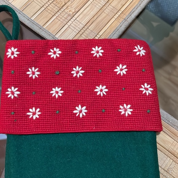 Macys Holiday Lane Wool Stocking with Needlepoint Cuffs Red & Green. - Picture 3 of 5